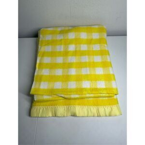 Vtg Stevens Utica Plaid Acrylic Satin Trim Thermal Knit Blanket 76”X90” Twin